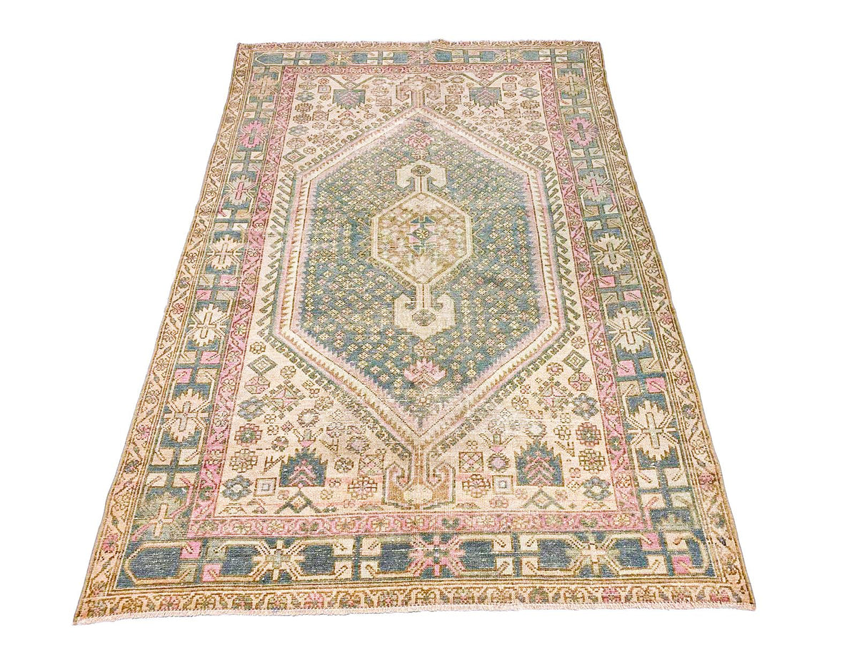 4x7 Green and Pink Persian Rug