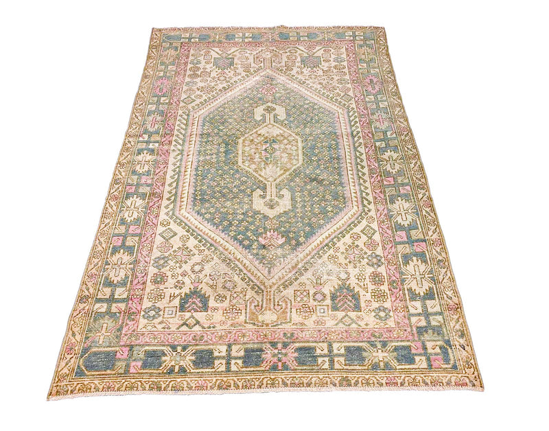 4x7 Green and Pink Persian Rug