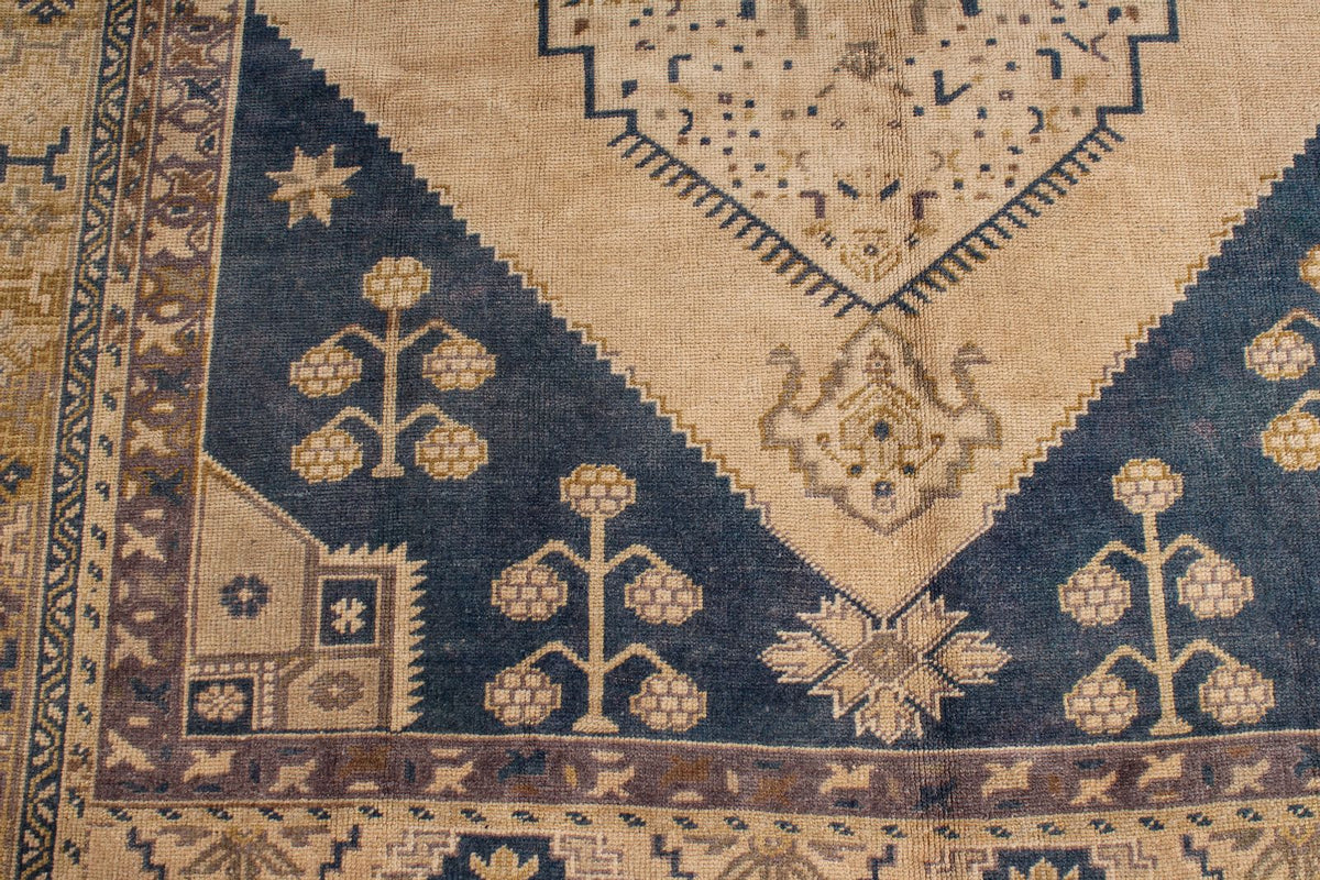 6x10 Navy and Beige Turkish Tribal Rug