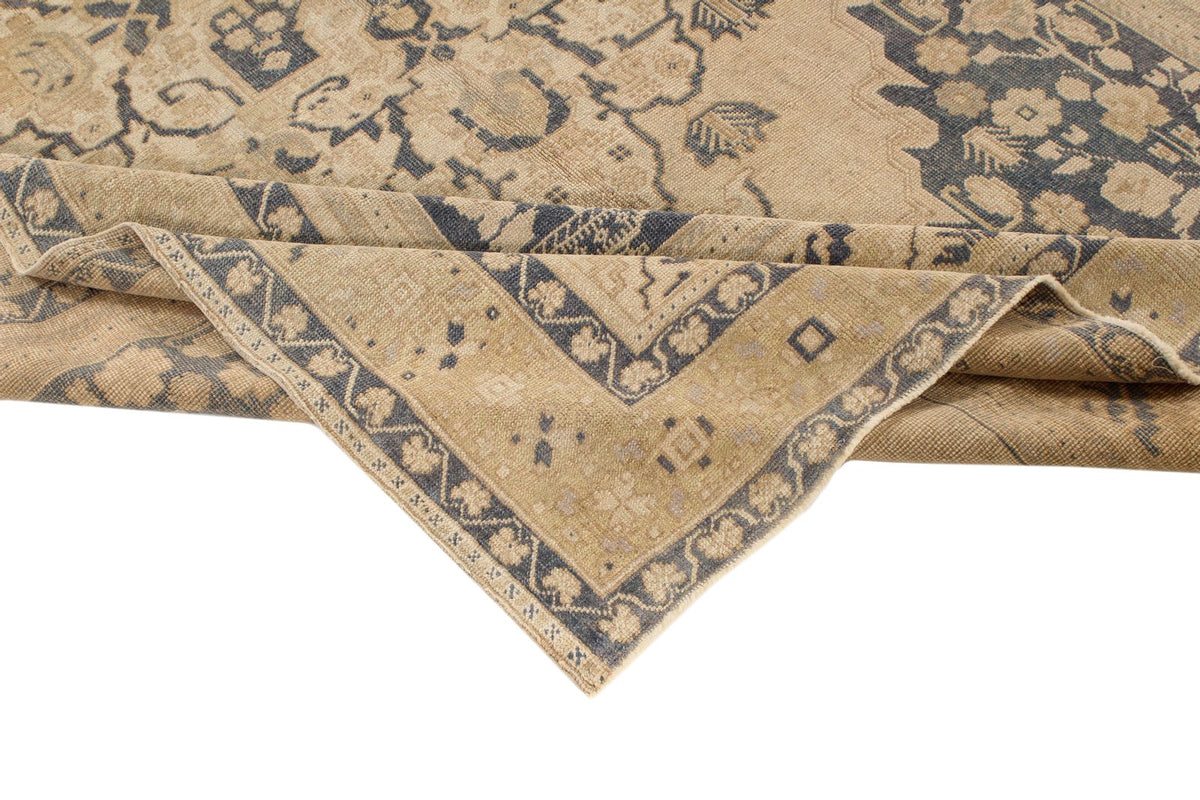 7x11 Ivory and Blue Turkish Tribal Rug