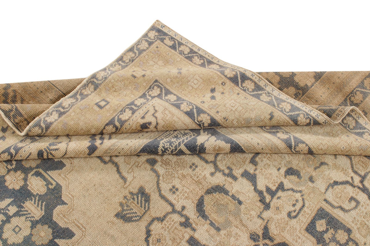 7x11 Ivory and Blue Turkish Tribal Rug
