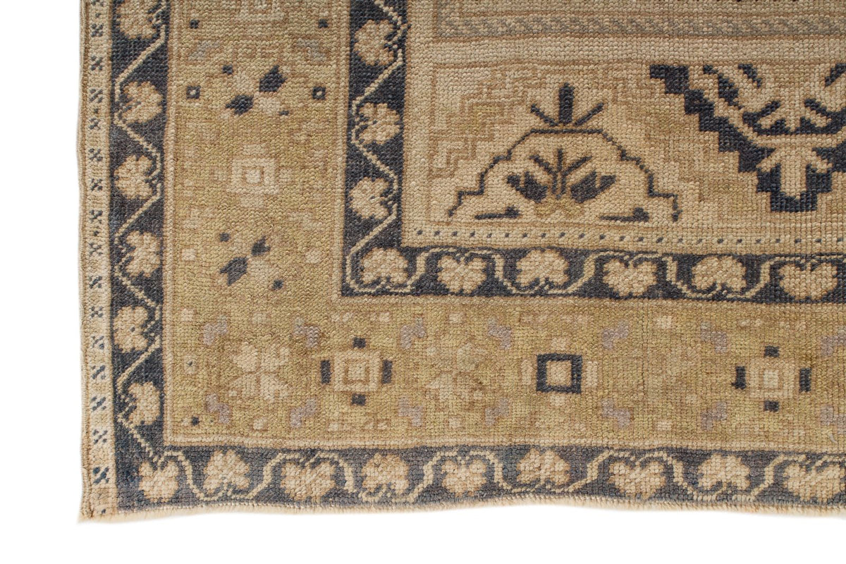 7x11 Ivory and Blue Turkish Tribal Rug
