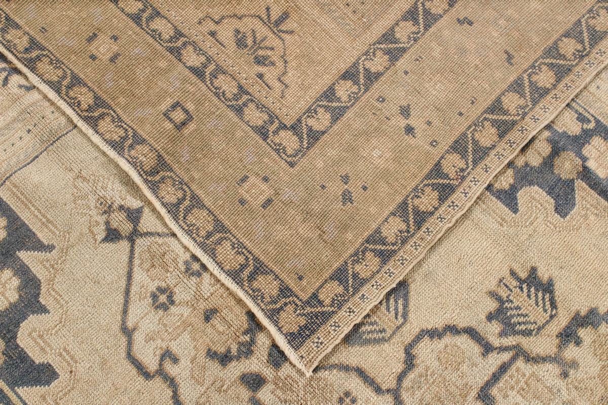 7x11 Ivory and Blue Turkish Tribal Rug