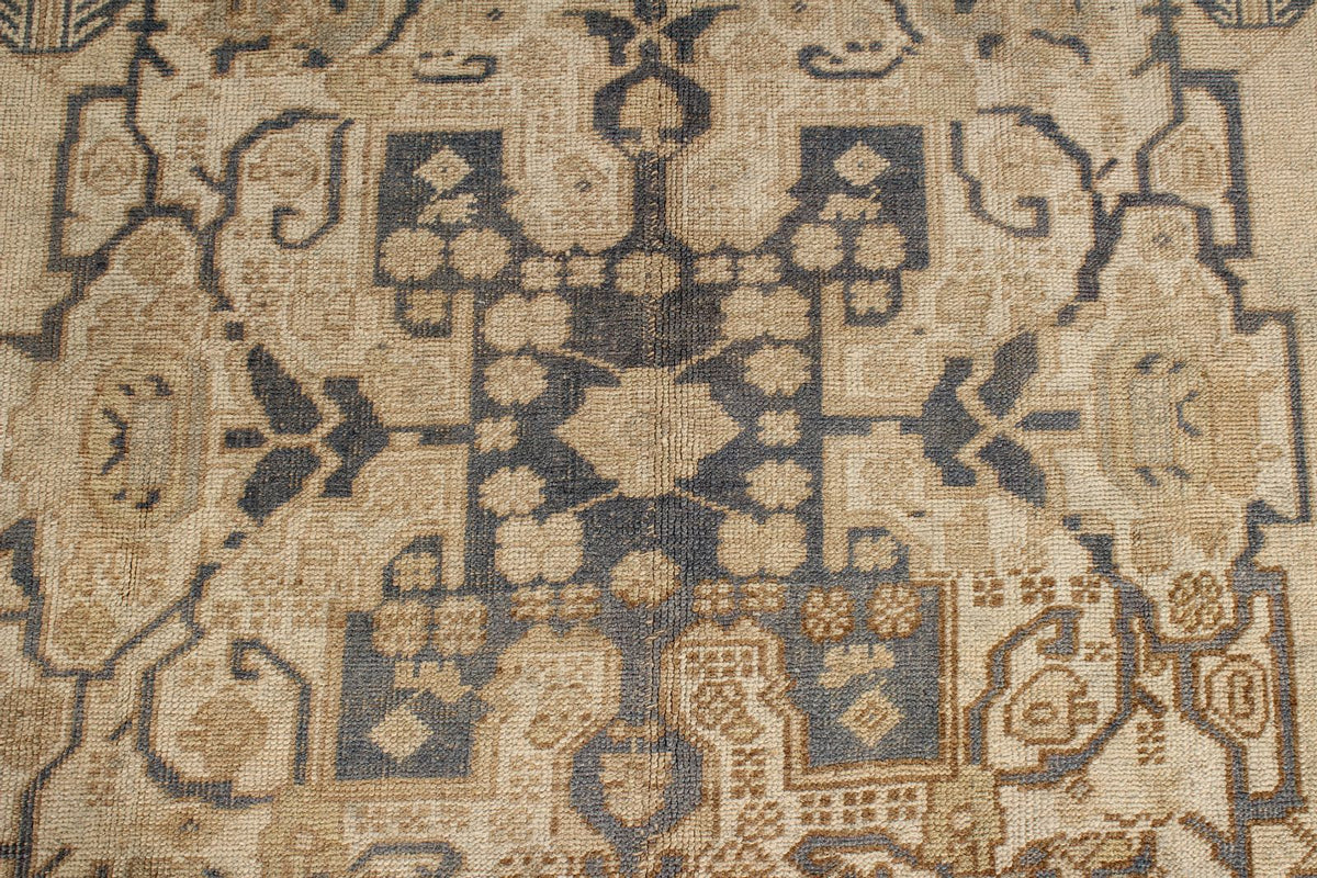 7x11 Ivory and Blue Turkish Tribal Rug