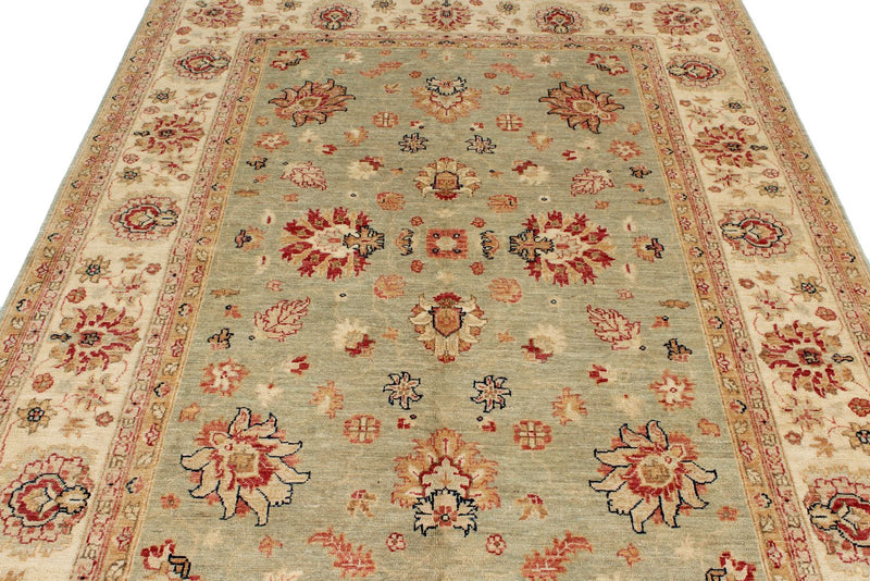 6x8 Green and Ivory Turkish Oushak Rug