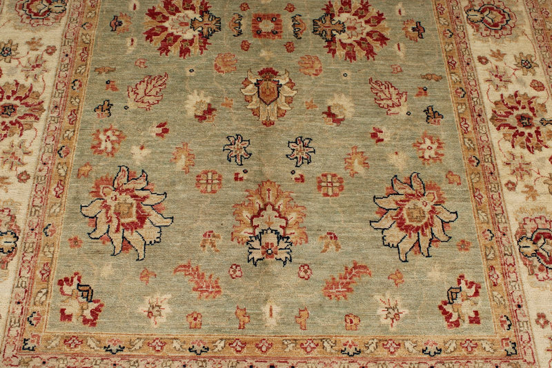 6x8 Green and Ivory Turkish Oushak Rug