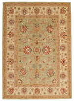 6x8 Green and Ivory Turkish Oushak Rug