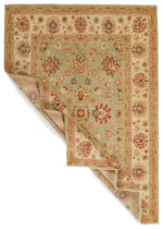 6x8 Green and Ivory Turkish Oushak Rug