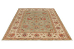 6x8 Green and Ivory Turkish Oushak Rug