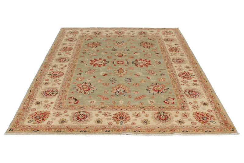 6x8 Green and Ivory Turkish Oushak Rug