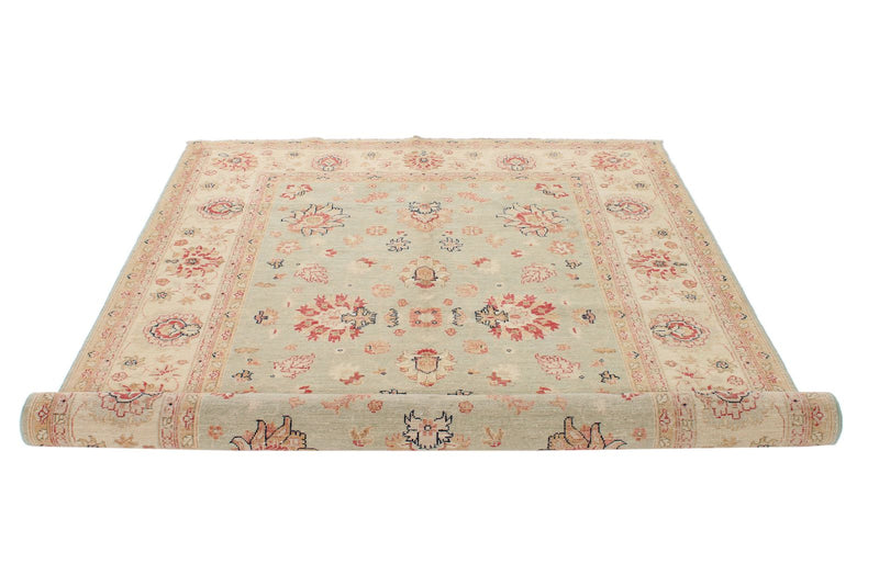 6x8 Green and Ivory Turkish Oushak Rug