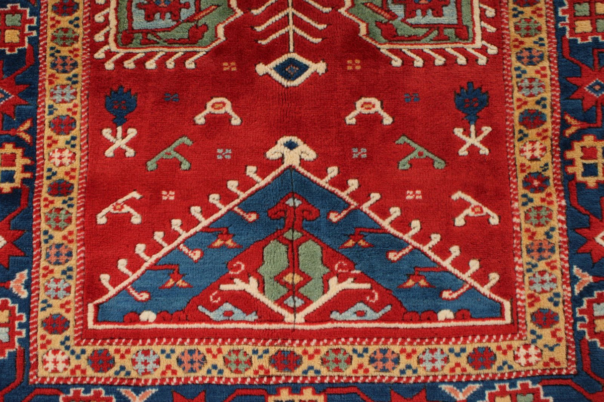 4x5 Red and Navy Turkish Tribal Rug