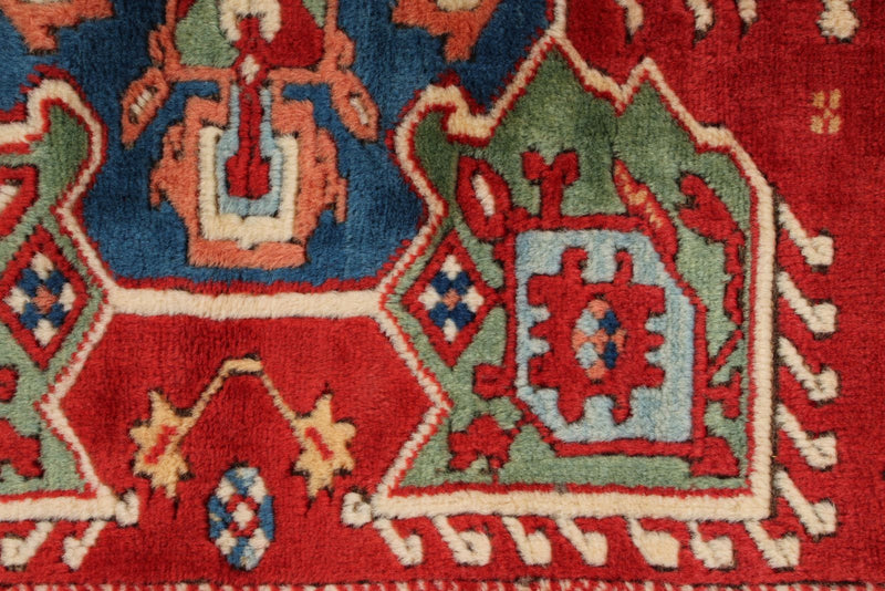 4x5 Red and Navy Turkish Tribal Rug