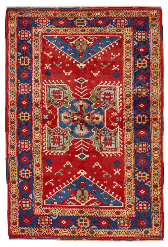 4x5 Red and Navy Turkish Tribal Rug
