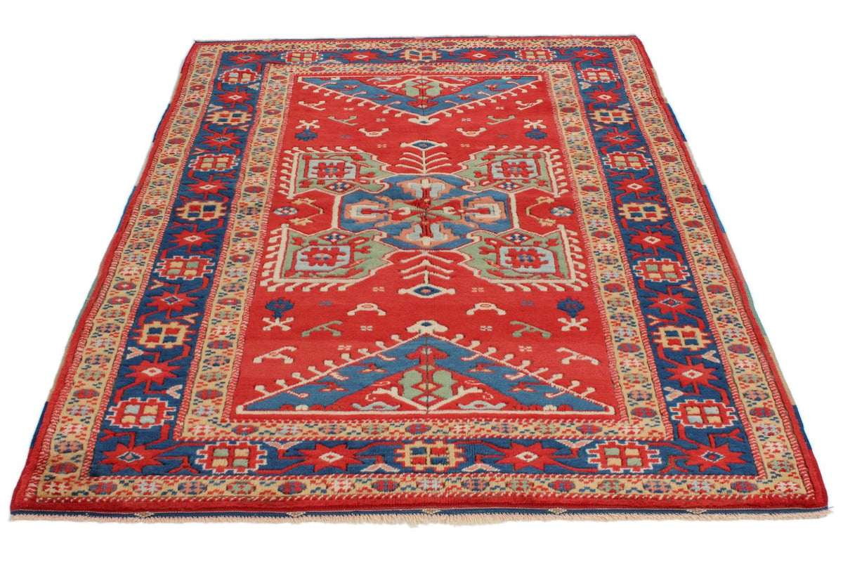 4x5 Red and Navy Turkish Tribal Rug