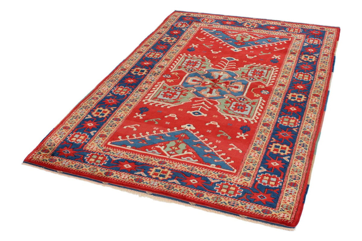 4x5 Red and Navy Turkish Tribal Rug