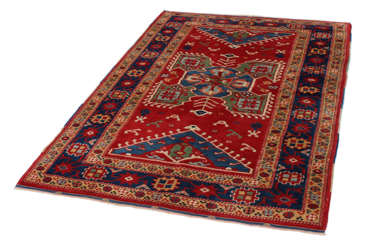 4x5 Red and Navy Turkish Tribal Rug