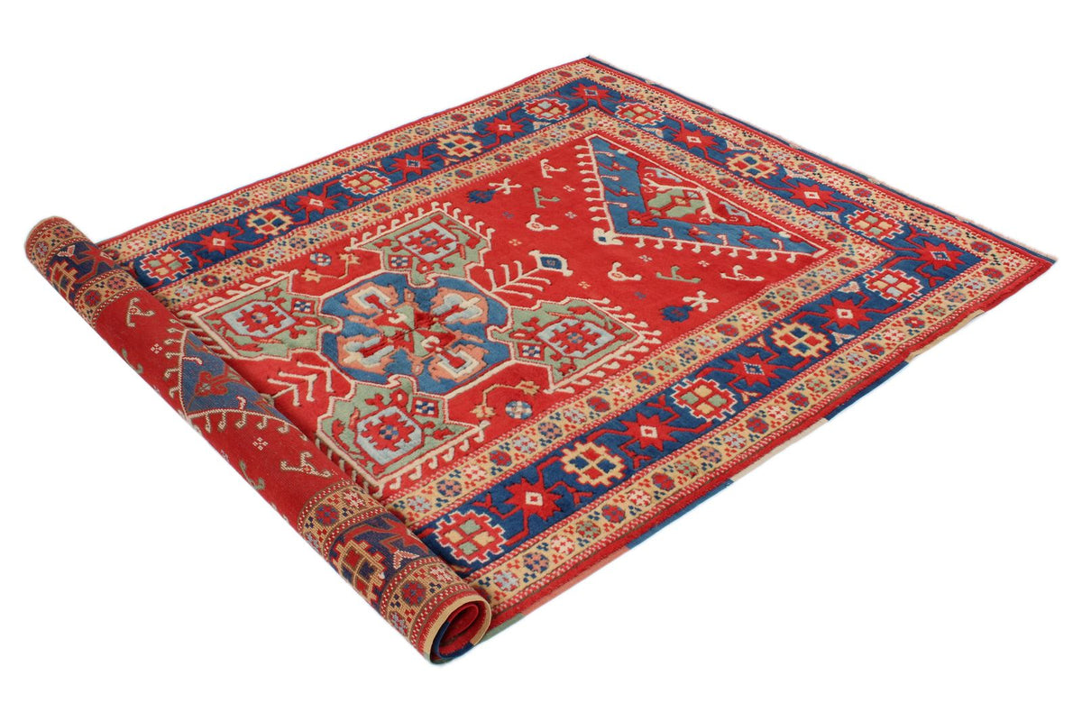 4x5 Red and Navy Turkish Tribal Rug