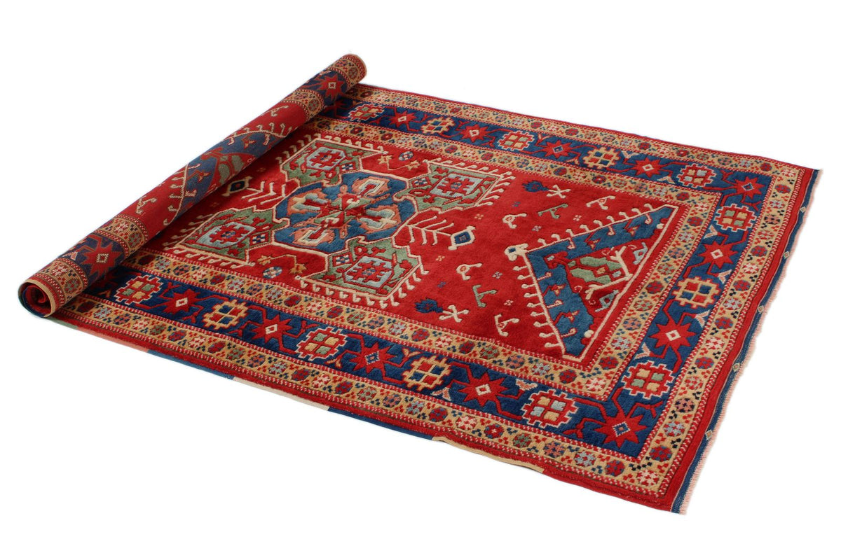4x5 Red and Navy Turkish Tribal Rug