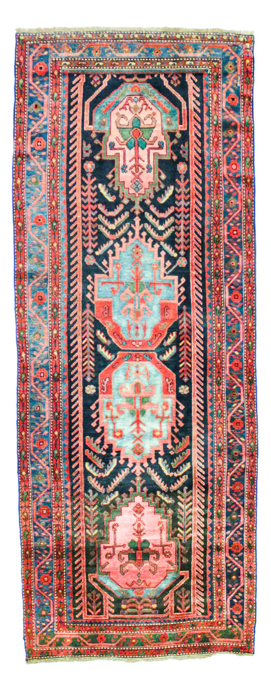 4x9 Navy and Blue Kazak Tribal Runner