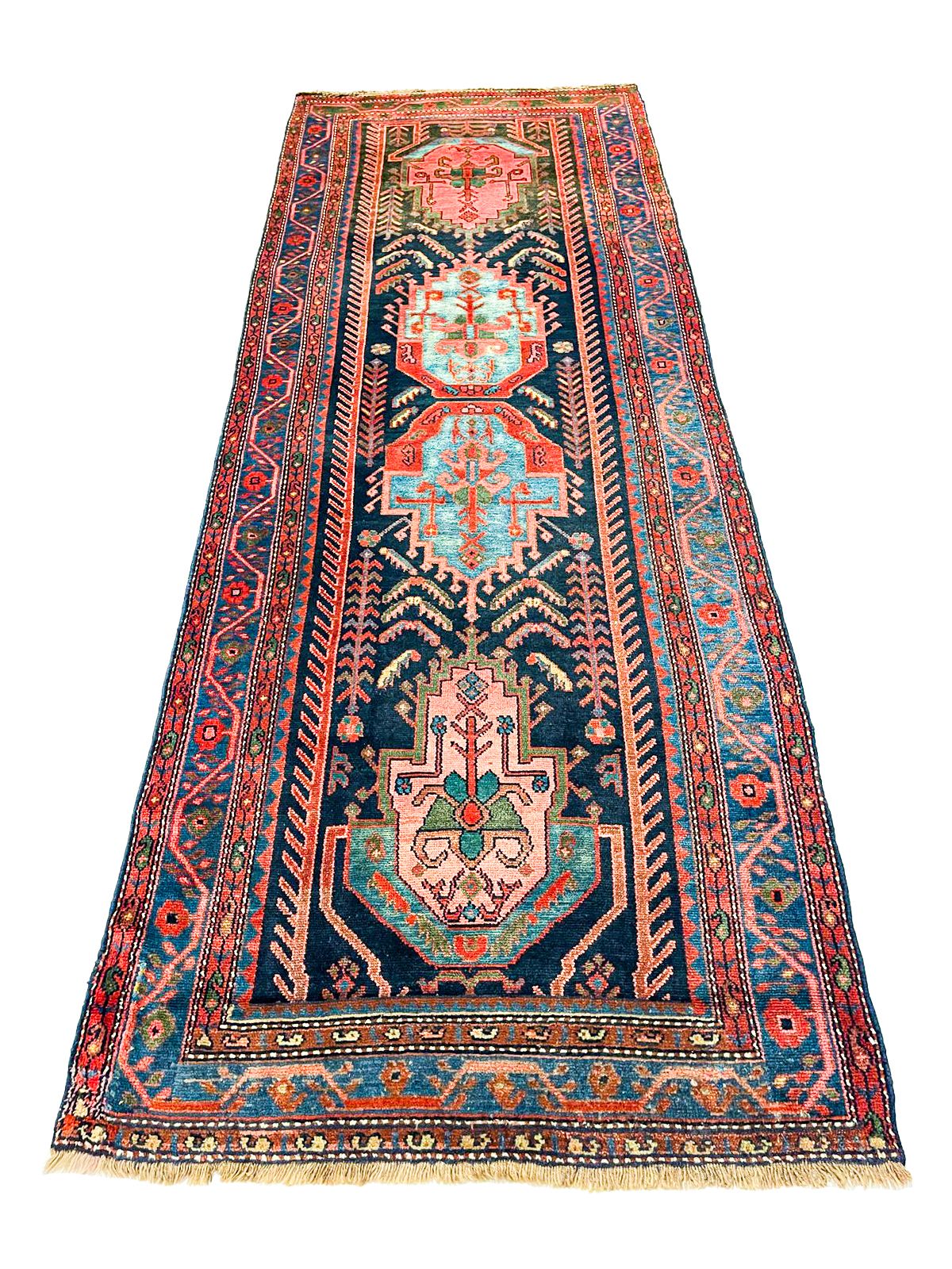 4x9 Navy and Blue Kazak Tribal Runner
