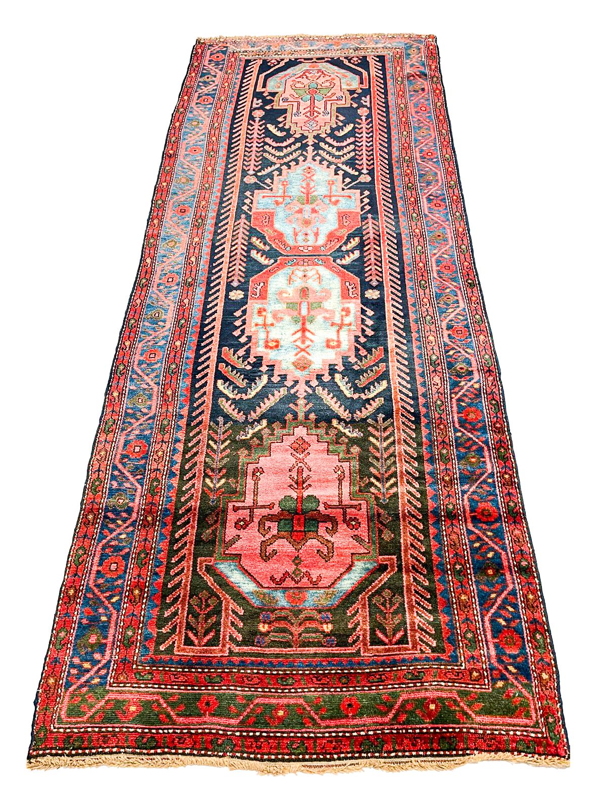 4x9 Navy and Blue Kazak Tribal Runner