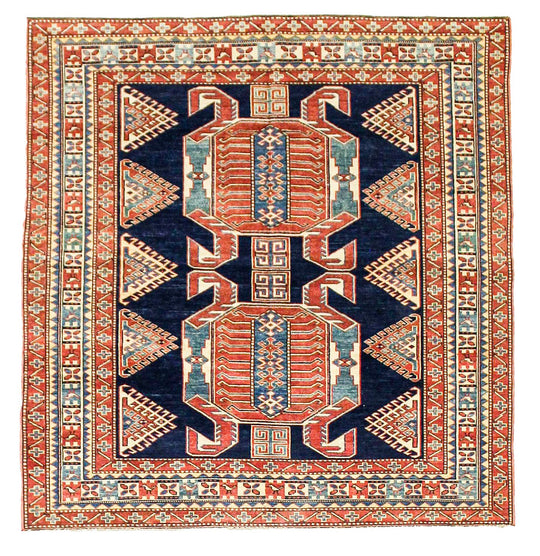 5x6 Navy and Green Turkish Tribal Rug