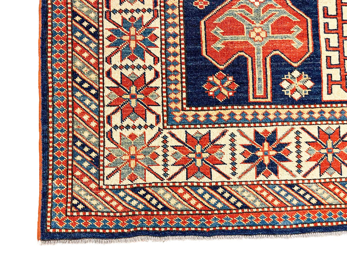 6x9 Navy and Ivory Turkish Tribal Rug