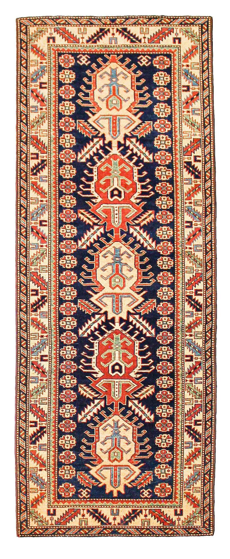 4x9 Navy and Ivory Turkish Tribal Runner