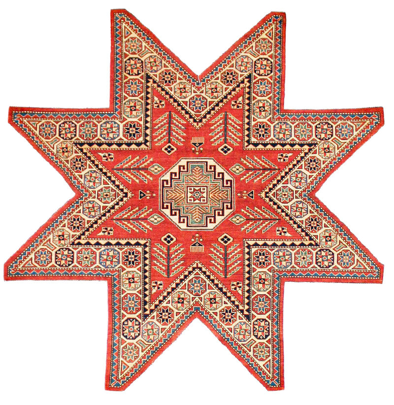 6x7 Red and Ivory Turkish Tribal Rug
