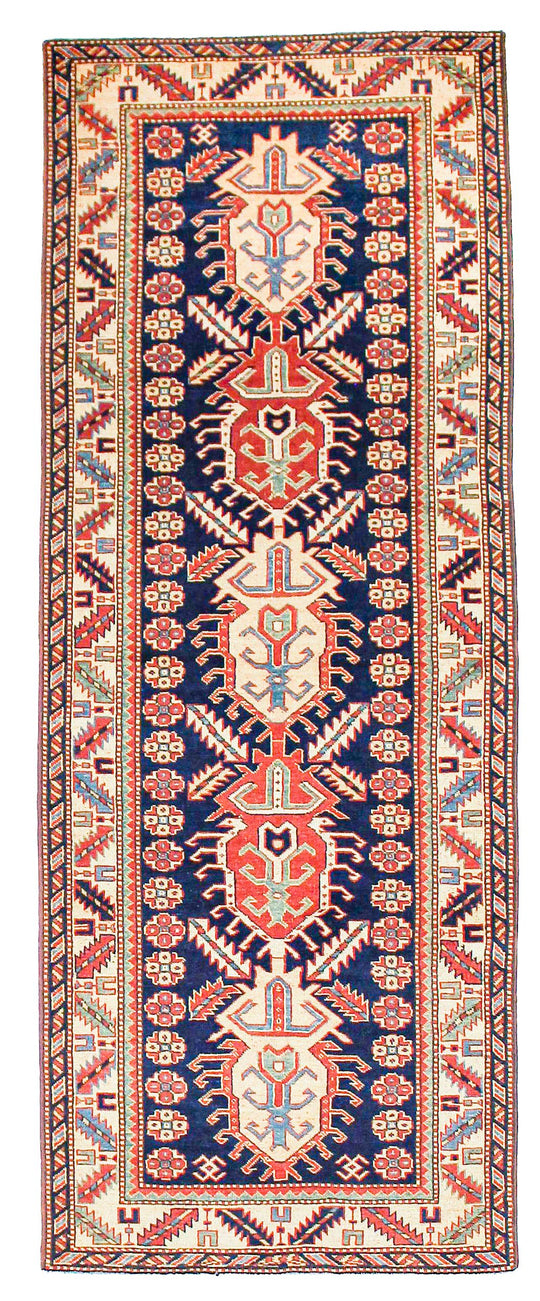 4x9 Navy and Ivory Turkish Tribal Runner