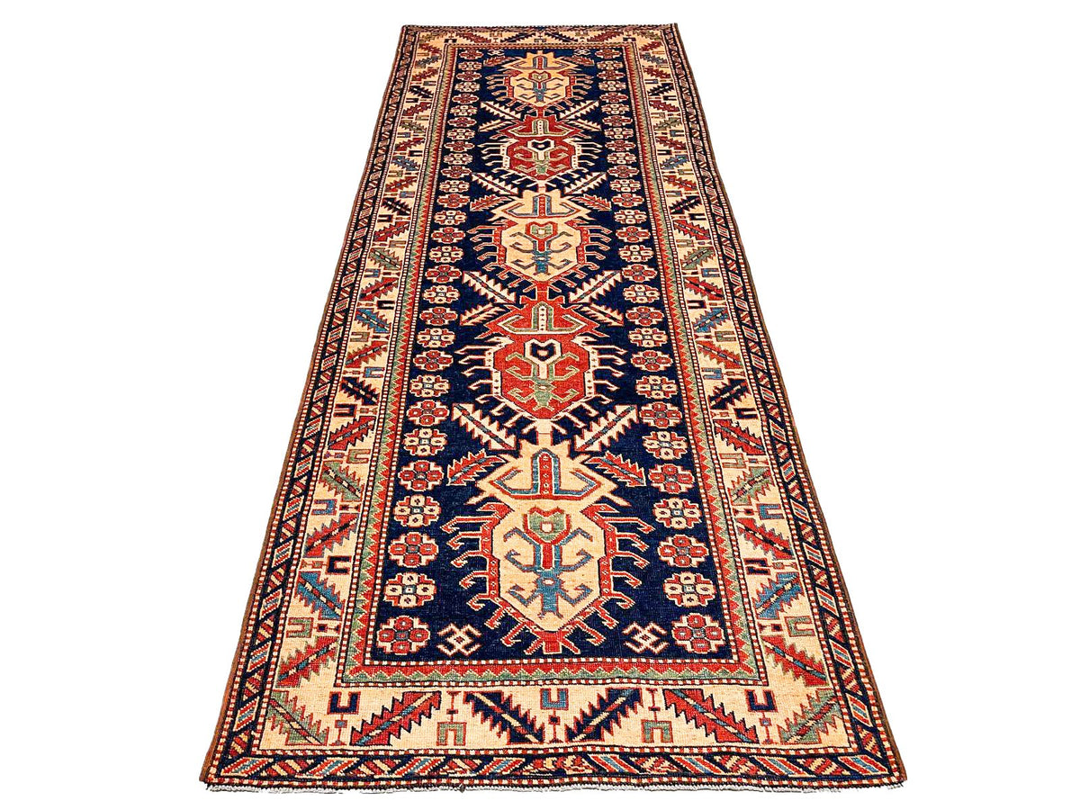4x9 Navy and Ivory Turkish Tribal Runner