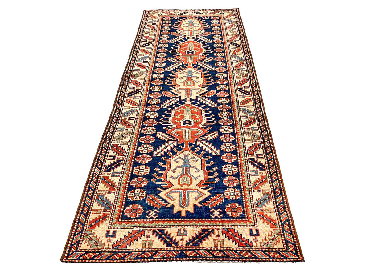 4x9 Navy and Ivory Turkish Tribal Runner