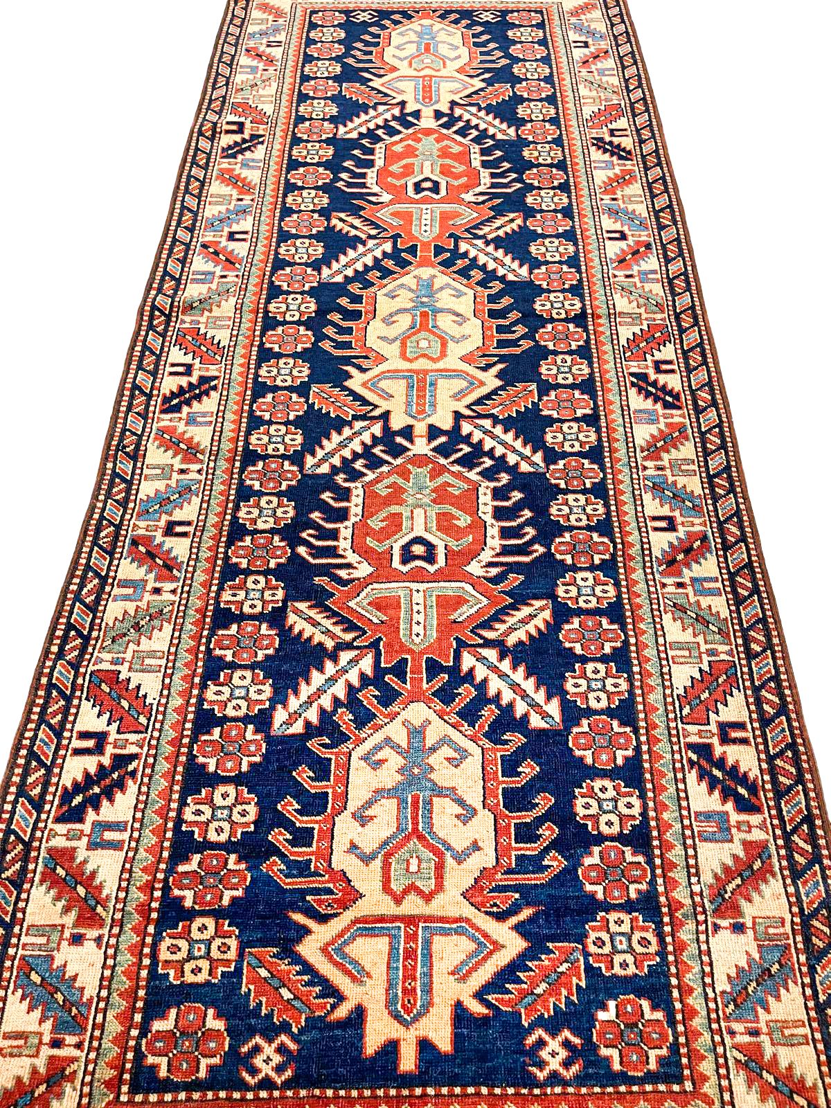 4x9 Navy and Ivory Turkish Tribal Runner