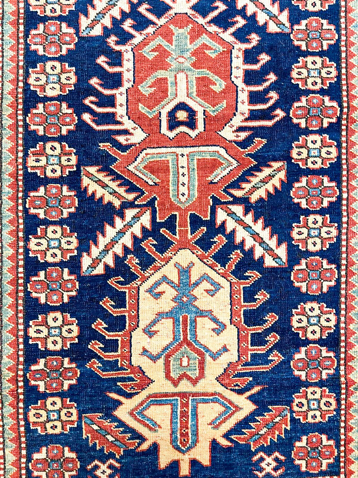 4x9 Navy and Ivory Turkish Tribal Runner