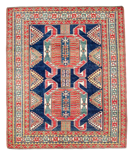 5x6 Navy and Ivory Turkish Tribal Rug