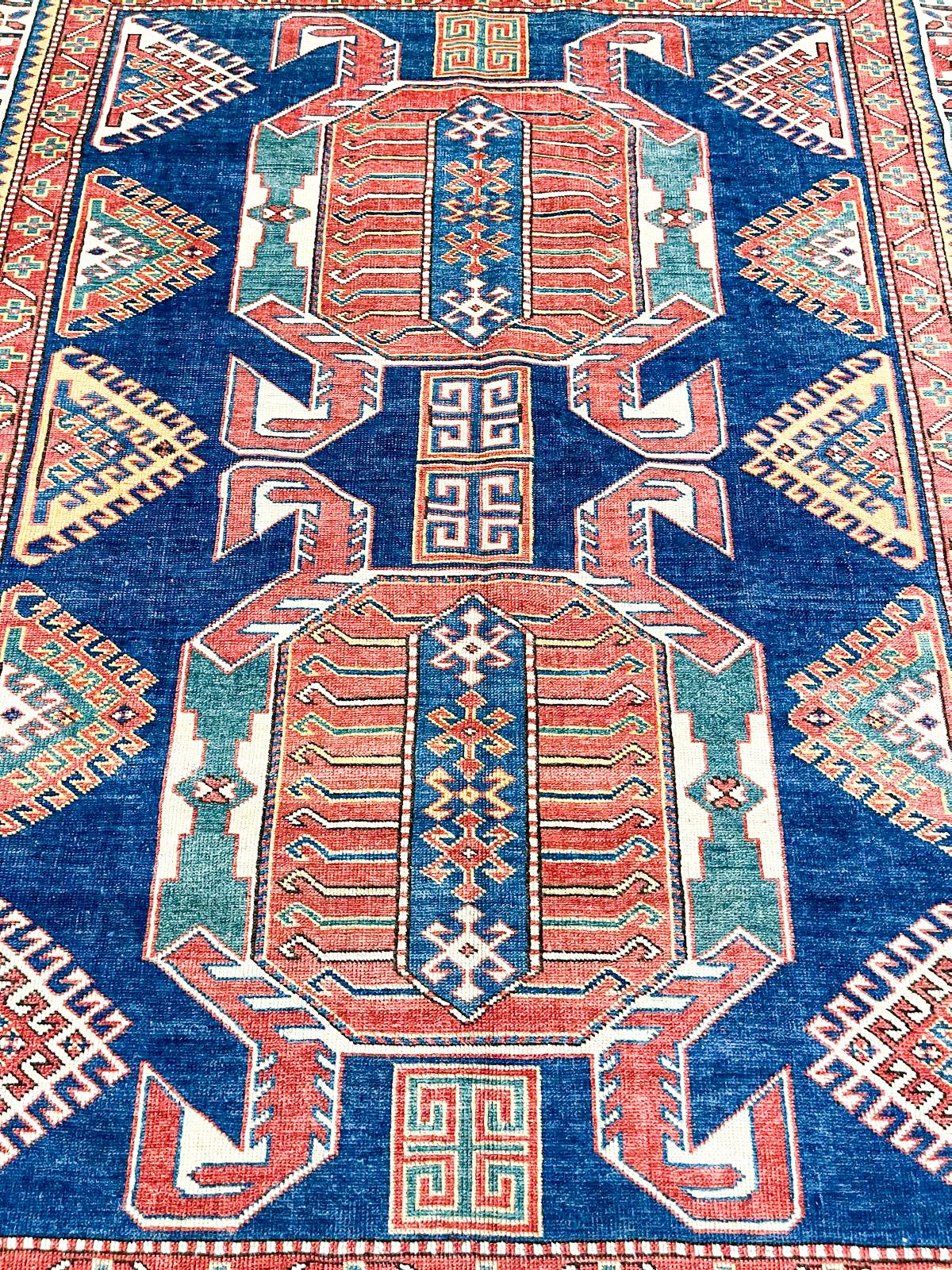 5x6 Navy and Ivory Turkish Tribal Rug
