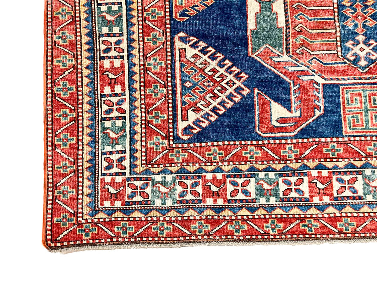 5x6 Navy and Ivory Turkish Tribal Rug