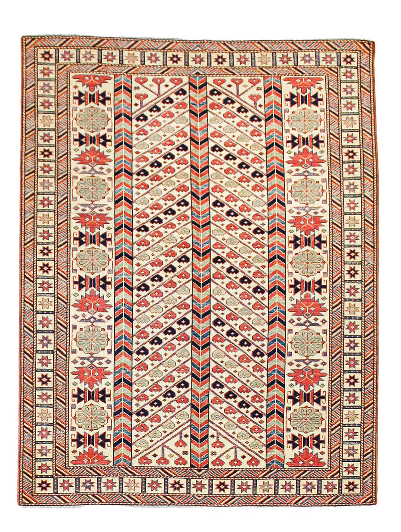 5x7 Ivory and Ivory Turkish Tribal Rug