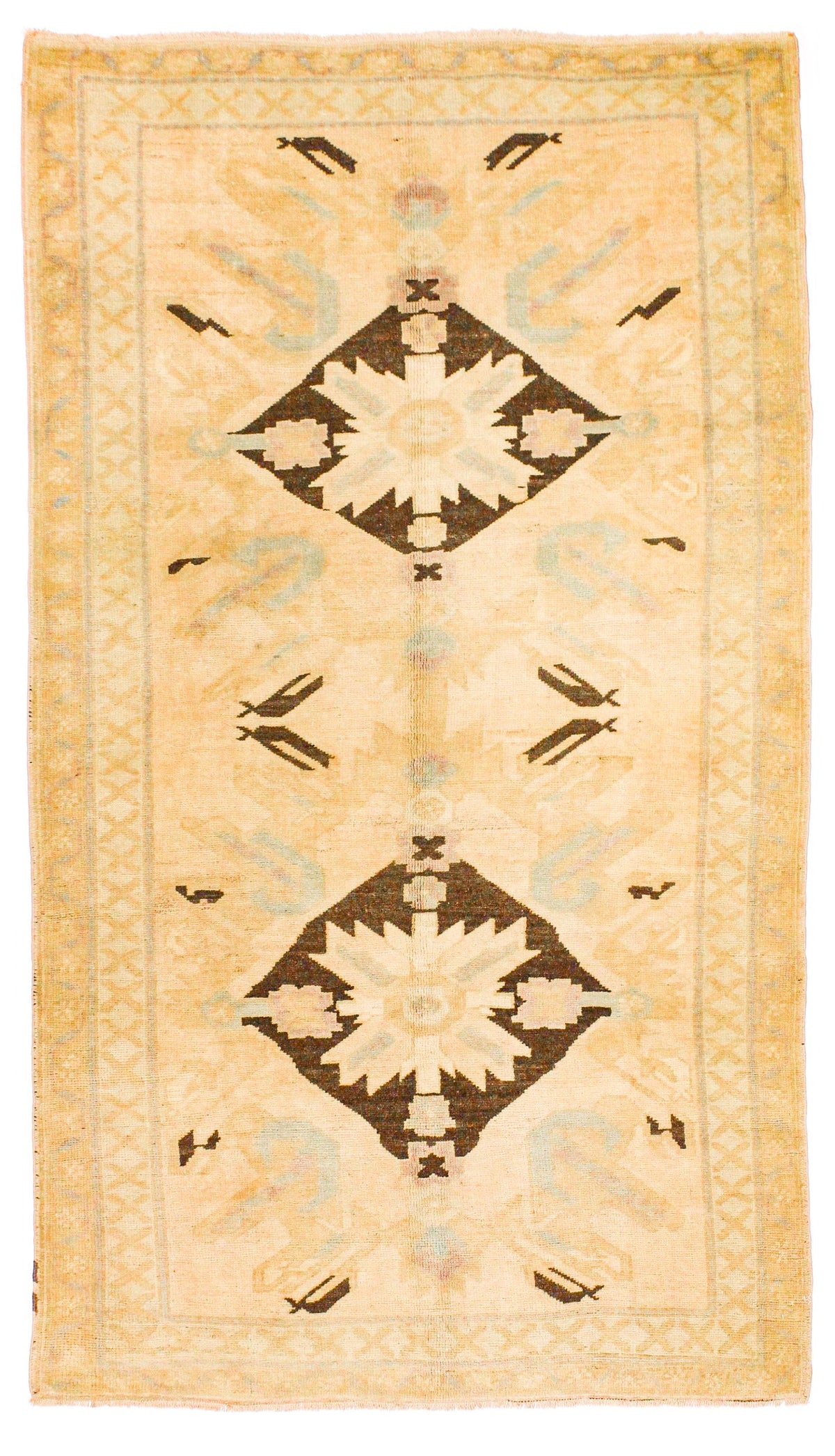 5x8 Black and Ivory Turkish Tribal Rug