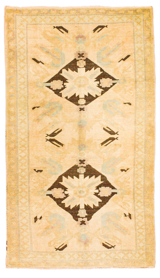 5x8 Black and Ivory Turkish Tribal Rug