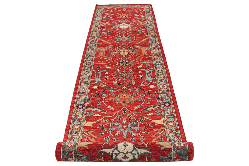 3x11 Red and Green Anatolian Traditional Runner