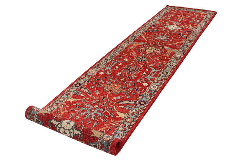 3x11 Red and Green Anatolian Traditional Runner