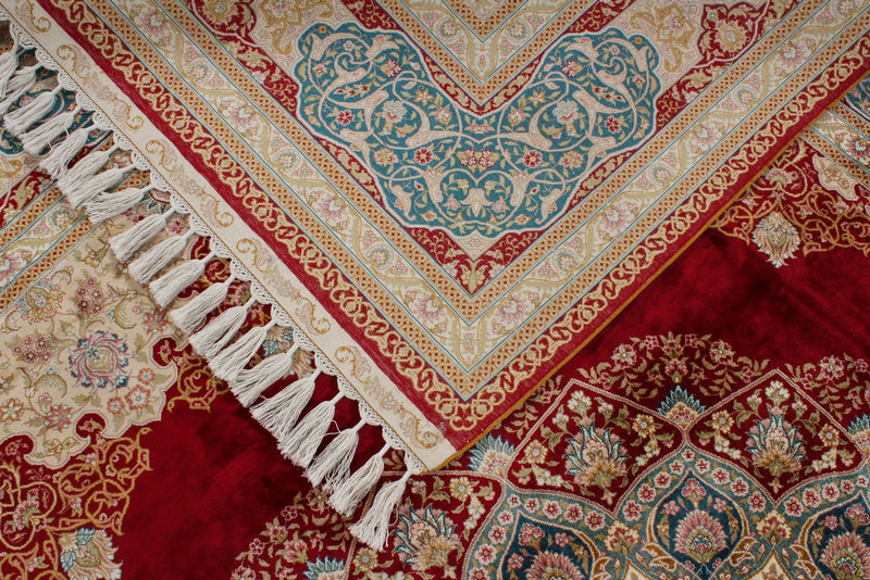 8x10 Red and Blue Turkish Silk Rug