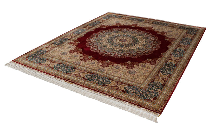 8x10 Red and Blue Turkish Silk Rug