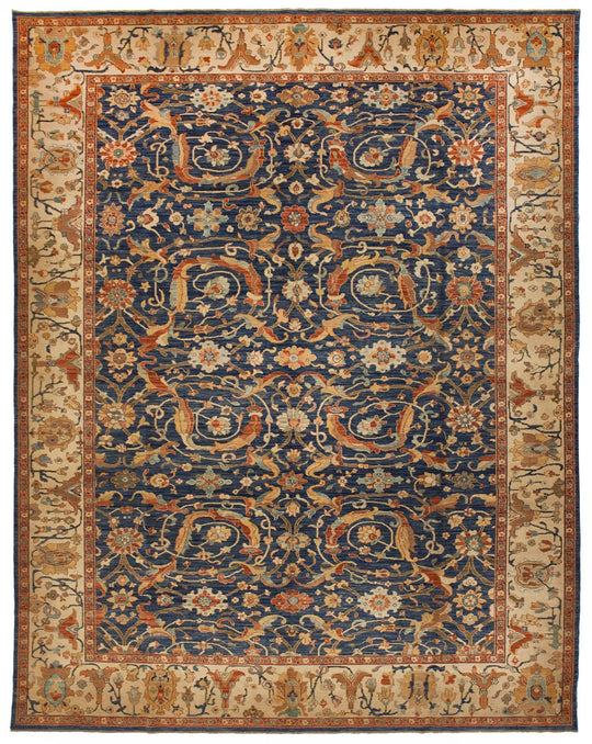 9x12 Blue and Beige Turkish Traditional Rug