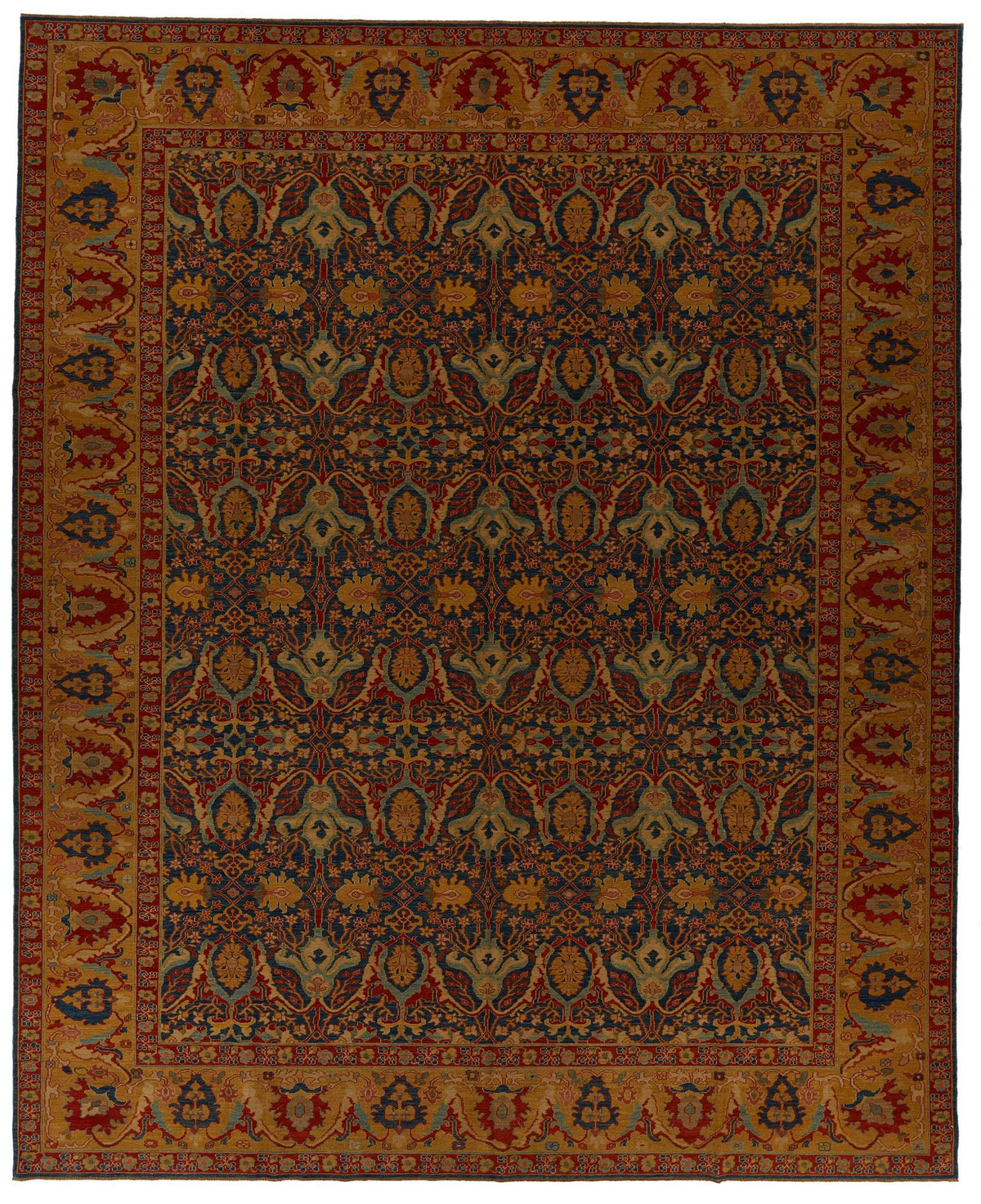 11x13 Blue and Gold Turkish Traditional Rug