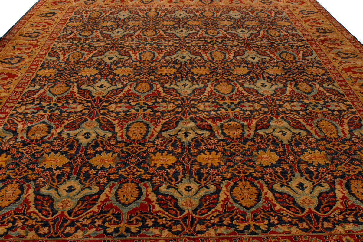 11x13 Blue and Gold Turkish Traditional Rug