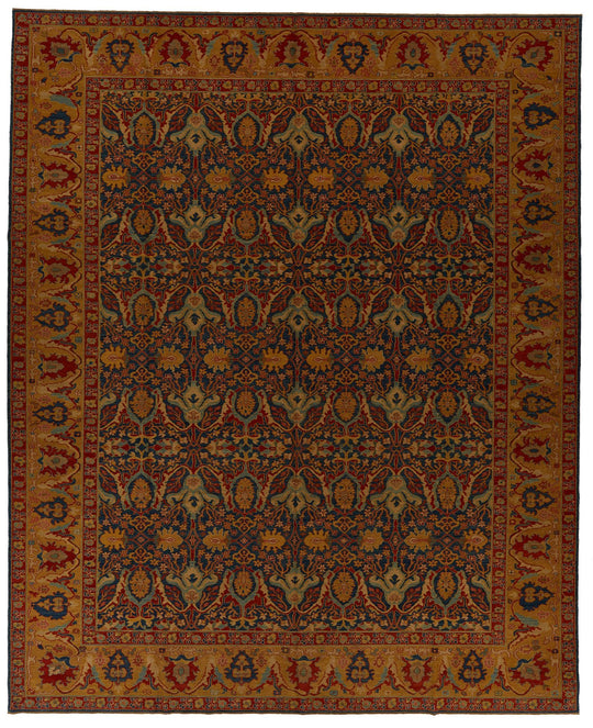 11x13 Blue and Gold Turkish Traditional Rug