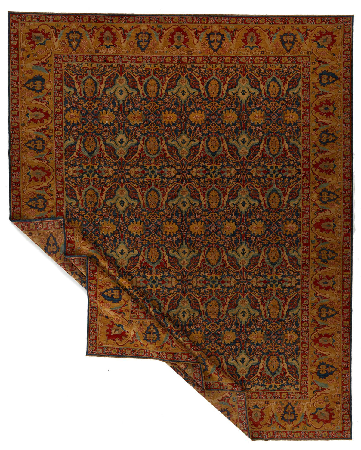 11x13 Blue and Gold Turkish Traditional Rug